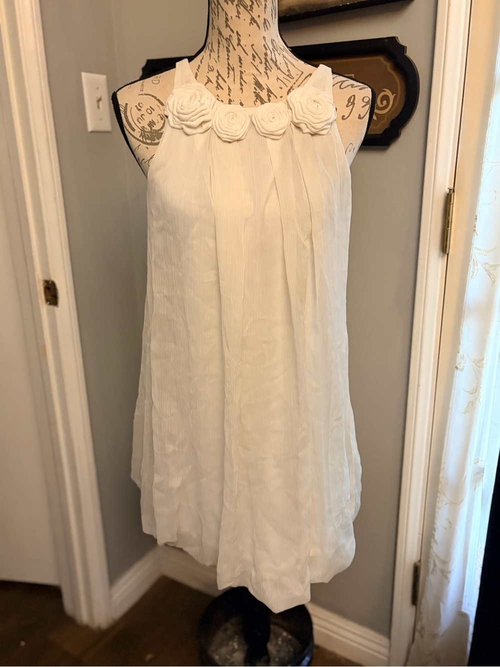 Cielo White Floral Rosette Halter Mini Dress